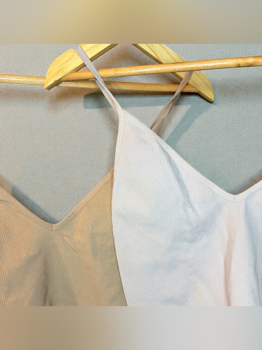(2) Reversible Ribbed Cami Top in Beige and White
